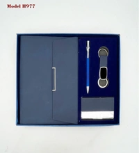 Caro 4 in 1 Gift Set - PU Leather Diary, Metal Ball Pen, Metal Hook Keychain, Metal Business Card Holder - Brown
