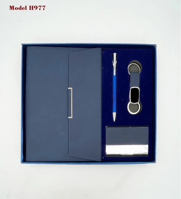 Caro 4 in 1 Gift Set - PU Leather Diary, Metal Ball Pen, Metal Hook Keychain, Metal Business Card Holder - Brown