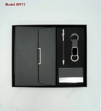 Caro 4 in 1 Gift Set - PU Leather Diary, Metal Ball Pen, Metal Hook Keychain, Metal Business Card Holder - Brown
