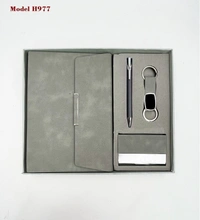 Caro 4 in 1 Gift Set - PU Leather Diary, Metal Ball Pen, Metal Hook Keychain, Metal Business Card Holder - Brown