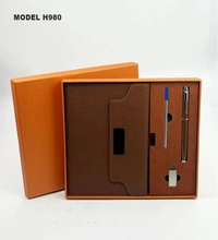 Caro 3 in 1 Giftset - A5 Size Diary, Metal Ball Pen and 16GB USB Pendrive - A5 - 16GB, Brown