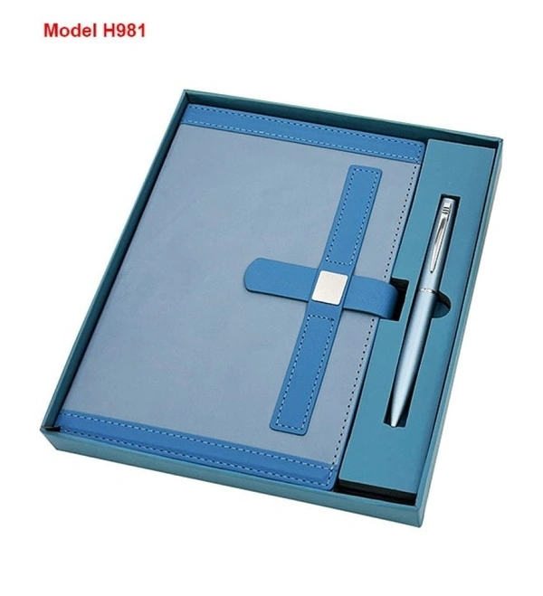 Caro 2 in 1 PU leather Notebook Diary Lock belt with Metal Pen Giftset  - A5, Blue