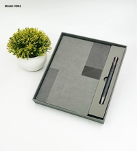 Caro 2 in 1 Premium Gift Set - A5 PU Leather Diary & Metal Ball Pen - Gray