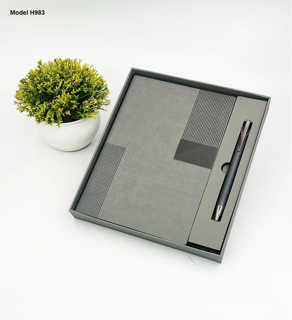 Caro 2 in 1 Premium Gift Set - A5 PU Leather Diary & Metal Ball Pen - Gray