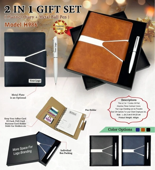 Caro 2 in 1 PU Leather Planner Diary and Metal Pen Giftset - Black