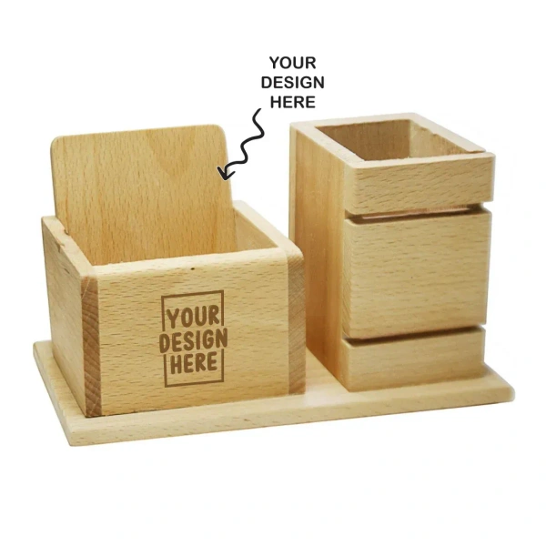 Caro Light Brown Multipurpose Wooden Pen Stand
