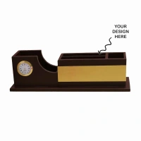 Caro Wooden stationery pen stand with clock CIWD05