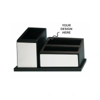 Caro Wooden stationery pen stand with clock CIWD06 - Black