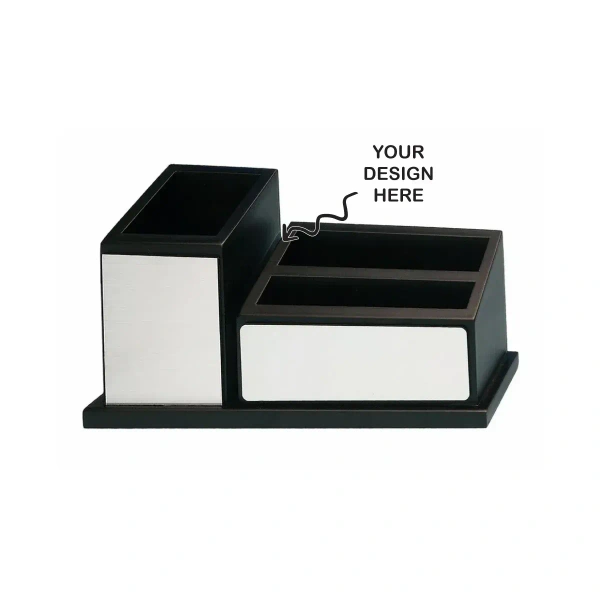 Caro Wooden stationery pen stand with clock CIWD06 - Black