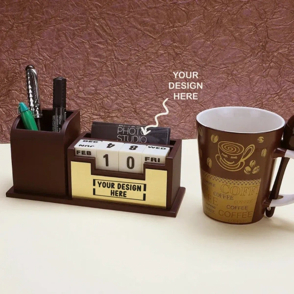 Caro Desktpo wooden stationery pen stand holder CIWD08 - Dark Tan