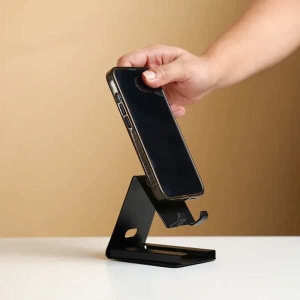 Caro Metal phone holder mobile stand with card holder - Black