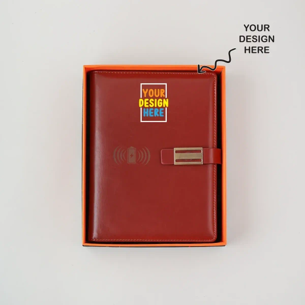 Caro Dark Brown Leather Finished  8000MAH Power Bank Diary - Brown