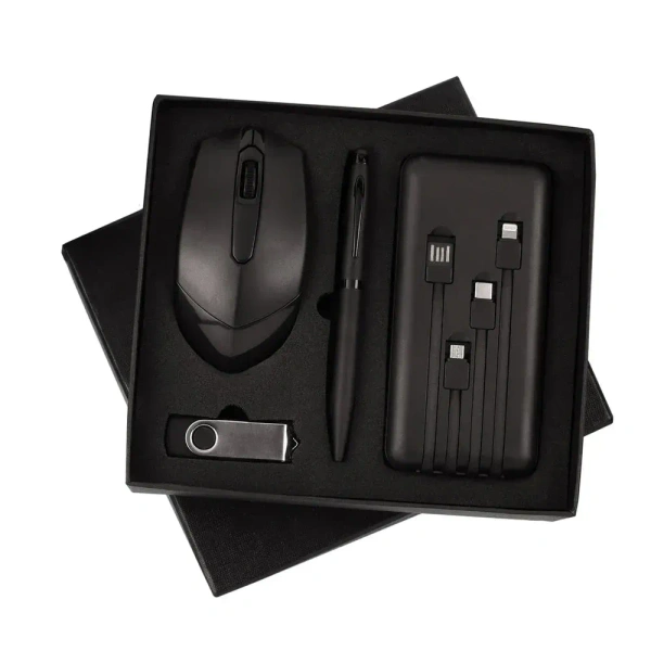 Caro 4in1 combo gift set 10000mAh power bank,32 GB pen drive,wireless mouse & pen - Black