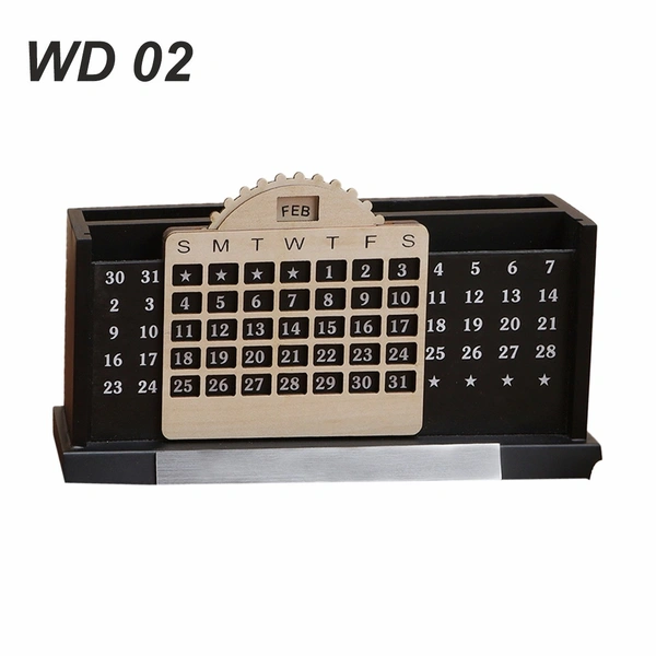 Caro Wooden Lifetime Calendar with Pen Stand