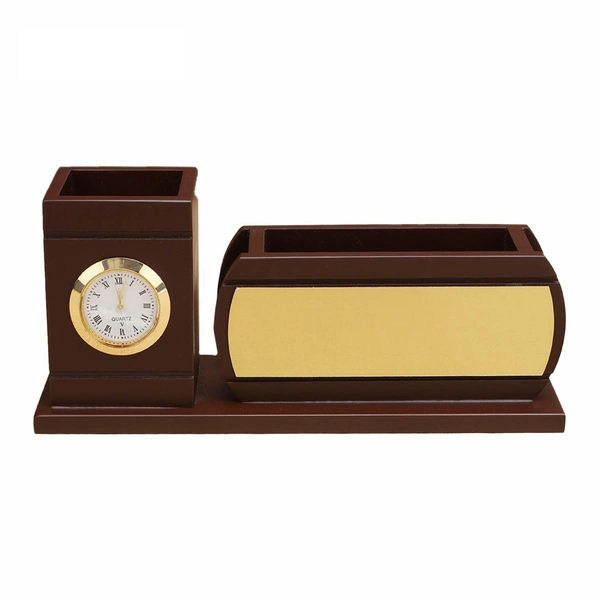 Caro Wooden stationery cum pen stand white clock CIWD03