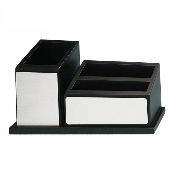 Caro Wooden stationery pen stand with clock CIWD06 - Black