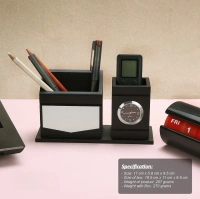 Caro Wooden stationery pen stand with clock CIWD07 - Black