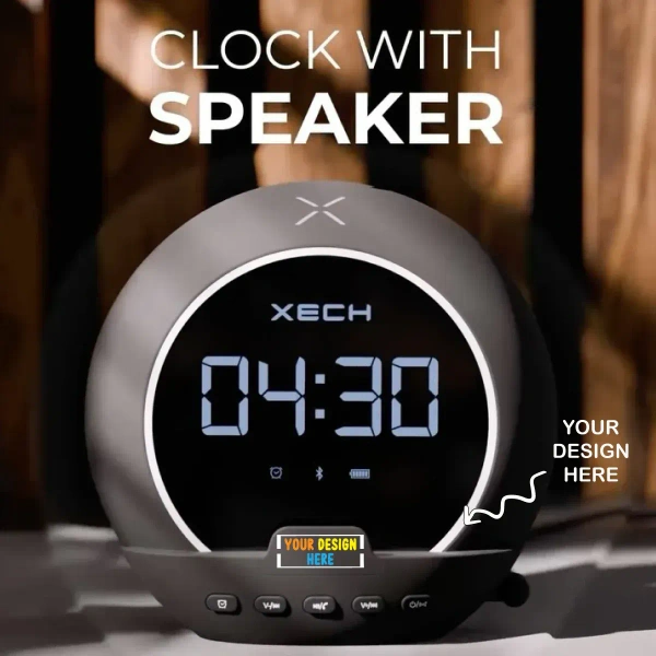 Xech Ellipse - Wireless Bluetooth Speaker Digital Clock, and Alarm - Black