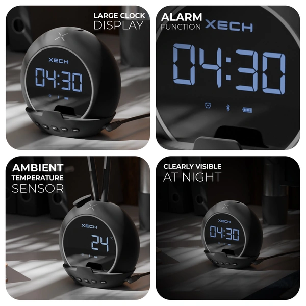 Xech Ellipse - Wireless Bluetooth Speaker Digital Clock, and Alarm - Black