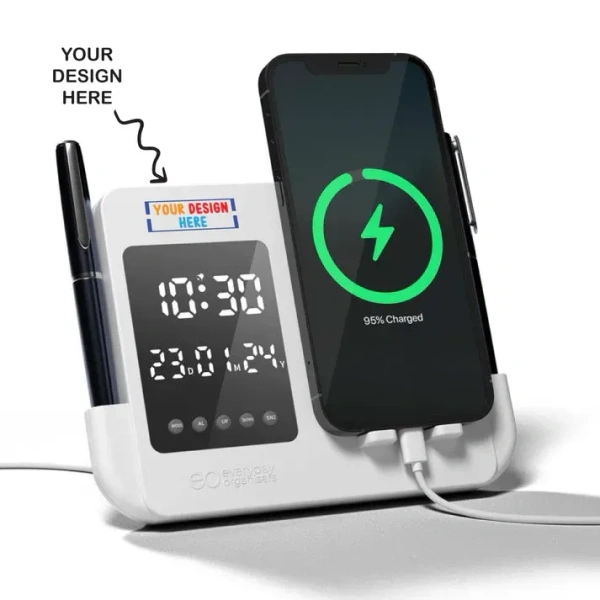 Xech Multifunctional LED desk alarm clock white phone holder & pen stand