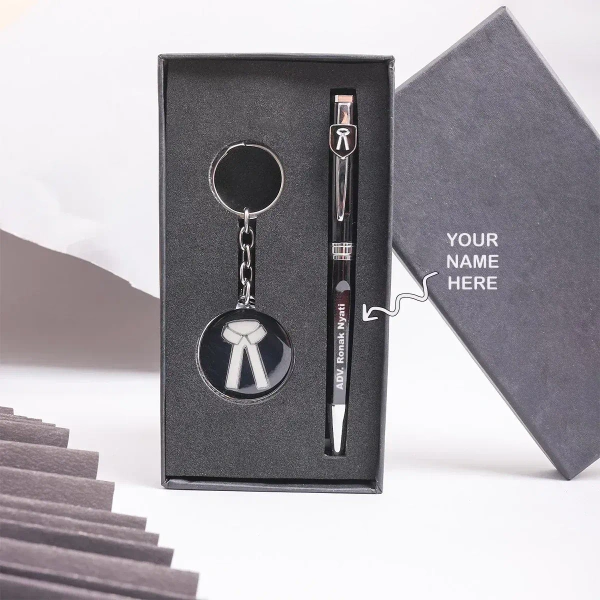 Caro Pen and keychain combo gift especially designed for lawyers and advocates - Black