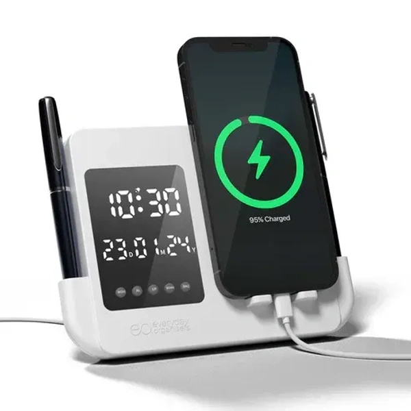 Xech Multifunctional LED desk alarm clock white phone holder & pen stand