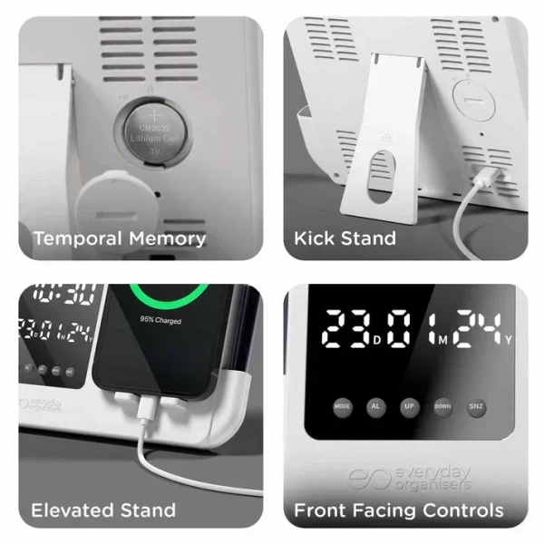 Xech Multifunctional LED desk alarm clock white phone holder & pen stand