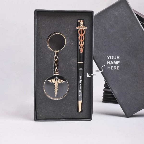 Caro Pen and keychain for doctors combo gift set - Black