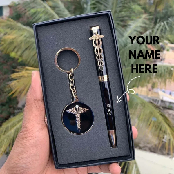 Caro Pen and keychain for doctors combo gift set - Black