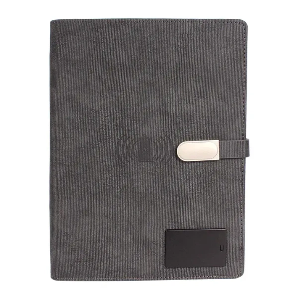 Caro Jute fusion grey 8000mAh power bank dairy whit pen glow combo gift set - Gray