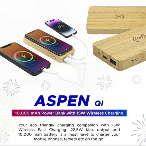 Wangari Aspen QI 10000mAh power bank with 15W Wireless Charger - 10000Mah