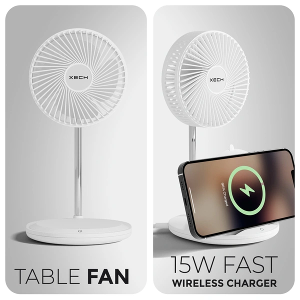 Xech Aerocharge - a table fan with a fast 15W wireless charger - White