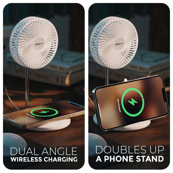 Xech Aerocharge - a table fan with a fast 15W wireless charger - White