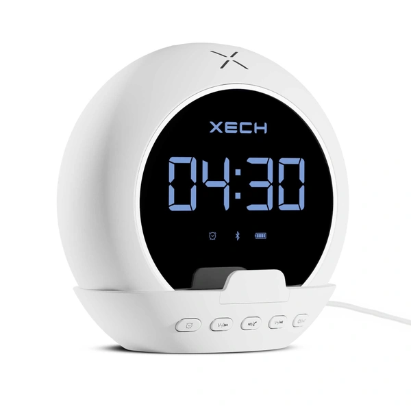 Xech Ellipse - Wireless Bluetooth Speaker Digital Clock, and Alarm - White