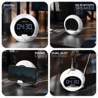 Xech Ellipse - Wireless Bluetooth Speaker Digital Clock, and Alarm - White