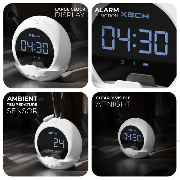 Xech Ellipse - Wireless Bluetooth Speaker Digital Clock, and Alarm - White