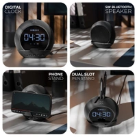 Xech Ellipse - Wireless Bluetooth Speaker Digital Clock, and Alarm - Black