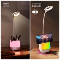 XECH Lumos X - Multifunctional lamp with wireless speaker, ambient night lamp with colour changing RGB lights, smartphone & tablet holder & pen stand & stationery organizer