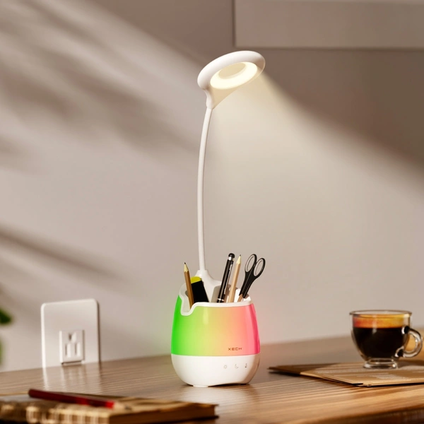 XECH Lumos X - Multifunctional lamp with wireless speaker, ambient night lamp with colour changing RGB lights, smartphone & tablet holder & pen stand & stationery organizer