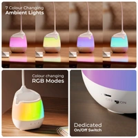 XECH Lumos X - Multifunctional lamp with wireless speaker, ambient night lamp with colour changing RGB lights, smartphone & tablet holder & pen stand & stationery organizer