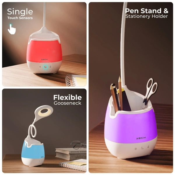 XECH Lumos X - Multifunctional lamp with wireless speaker, ambient night lamp with colour changing RGB lights, smartphone & tablet holder & pen stand & stationery organizer