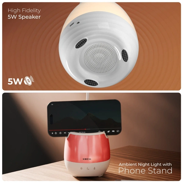 XECH Lumos X - Multifunctional lamp with wireless speaker, ambient night lamp with colour changing RGB lights, smartphone & tablet holder & pen stand & stationery organizer