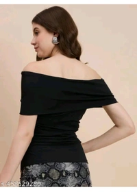 OFF SHOULDER CROP TOP FOR WOMEN  - Black, L