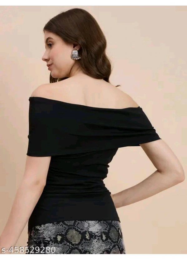 OFF SHOULDER CROP TOP FOR WOMEN  - Black, L