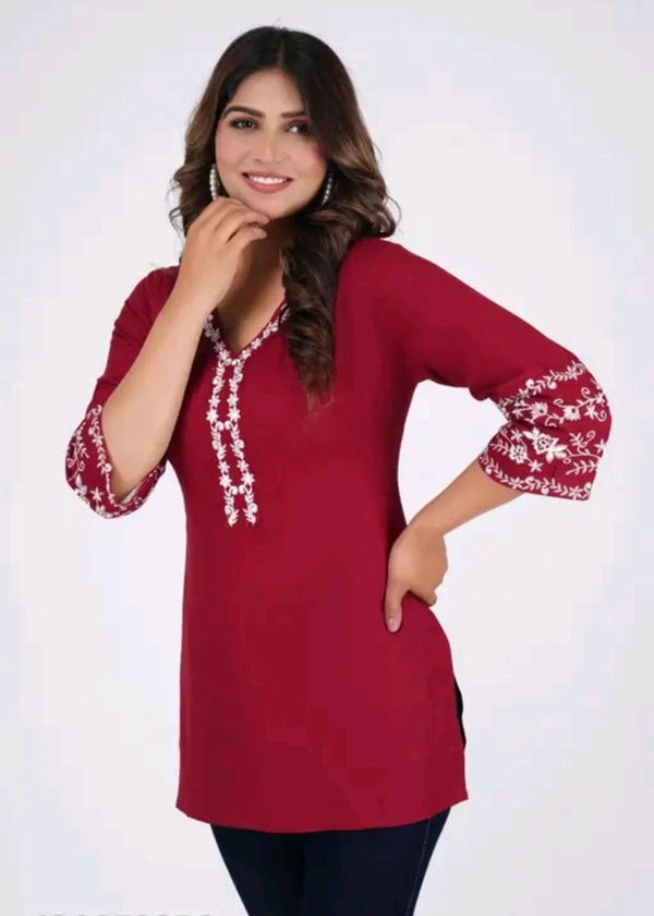 Short Kurti For Women  - Maroon, M