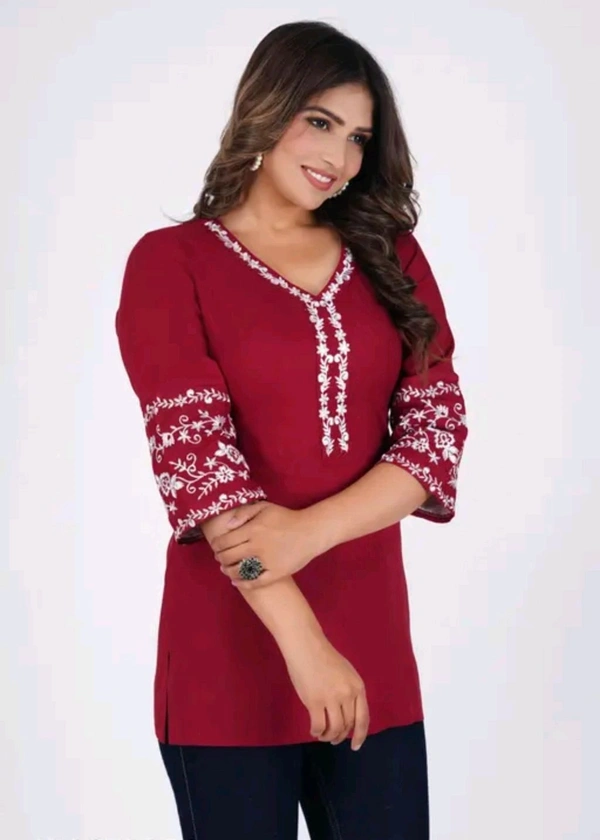 Short Kurti For Women  - Maroon, M