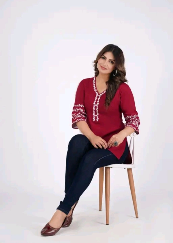 Short Kurti For Women  - Maroon, L