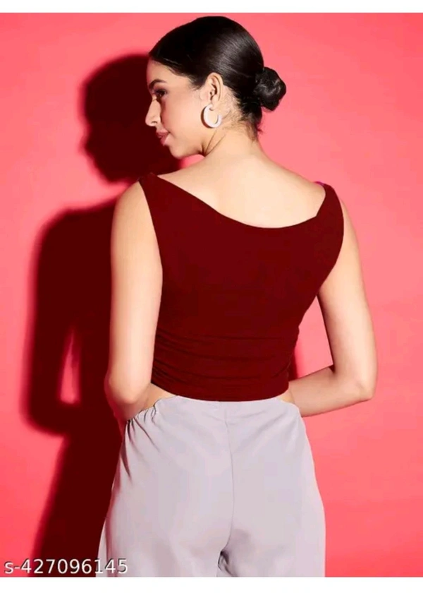 Womens Stretchable Crop Top  - Maroon, M