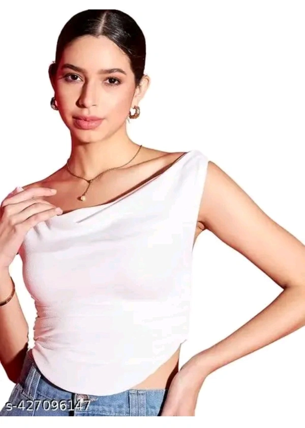 Womens Stretchable Crop Top  - White, S