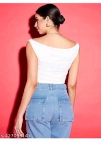 Womens Stretchable Crop Top  - White, L